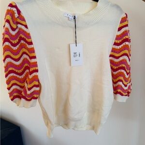 THML Cream Sweater with Colorful Wave Sleeves